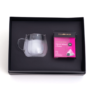 Set Mug de Vidro Duplo com 1 caixa de sachê piramidal