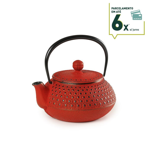 Bule de ferro artesanal estilo japonês Kabuki Vermelho 0,6L - Tea Shop - Tea Shop Brasil