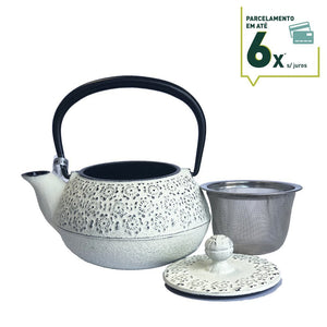 Bule de ferro artesanal estilo japonês Geisha Branco 0,35L - Tea Shop - Tea Shop Brasil