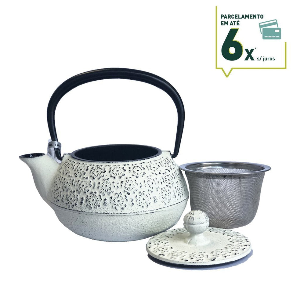 Bule de ferro artesanal estilo japonês Geisha Branco 0,35L - Tea Shop - Tea Shop Brasil
