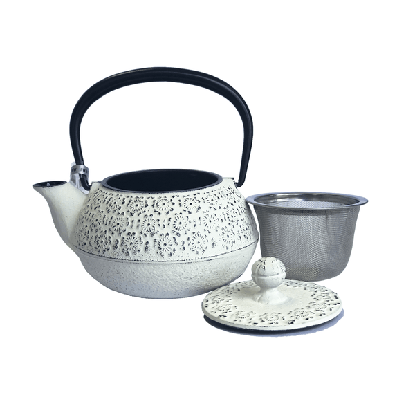 Bule de ferro artesanal estilo japonês Geisha Branco 0,35L - Tea Shop - Tea Shop Brasil