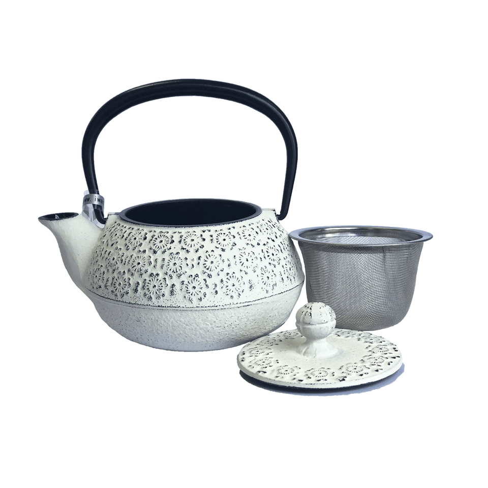 Bule de ferro artesanal estilo japonês Geisha Branco 0,35L - Tea Shop - Tea Shop Brasil