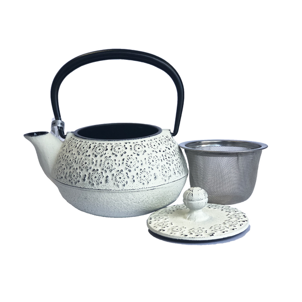 Bule de ferro artesanal estilo japonês Geisha Branco 0,35L - Tea Shop