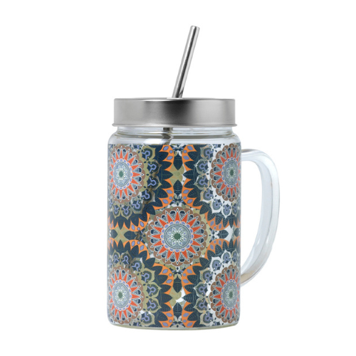 Caneca de Vidro com canudo Glass Jar Basil - Tea Shop