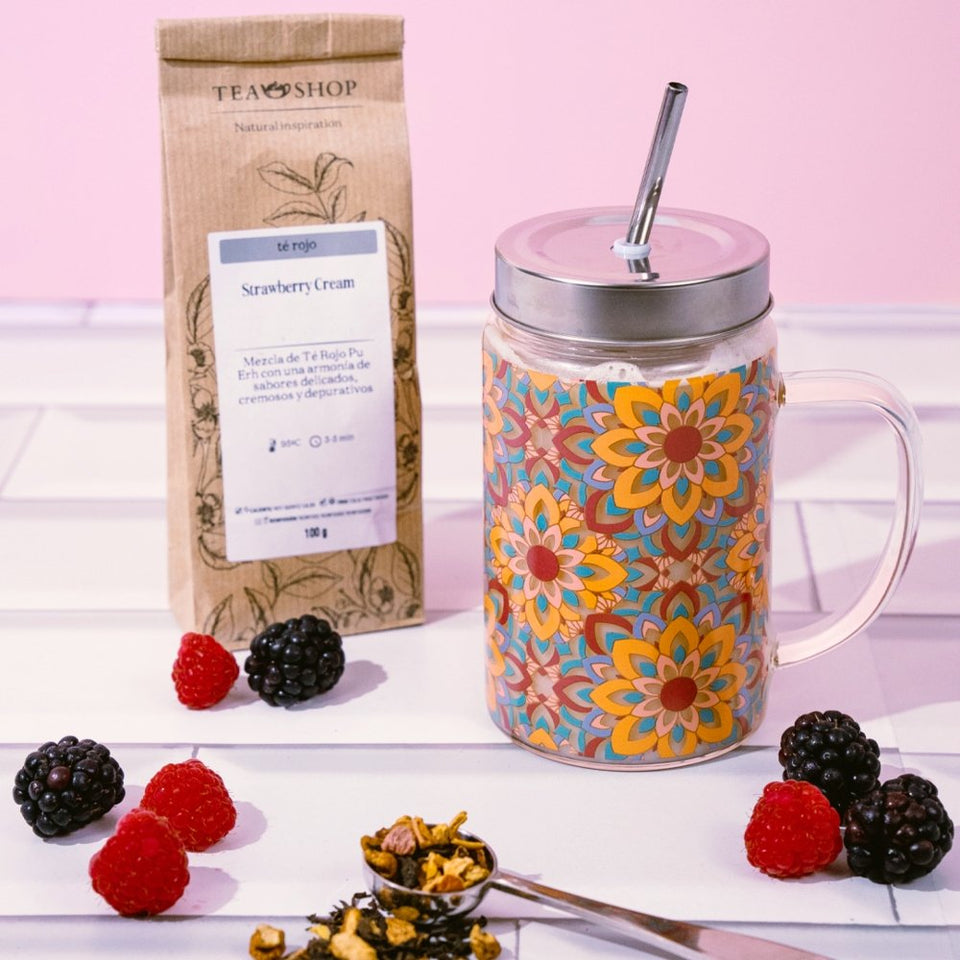 Caneca de Vidro com canudo Glass Jar Berry - Tea Shop