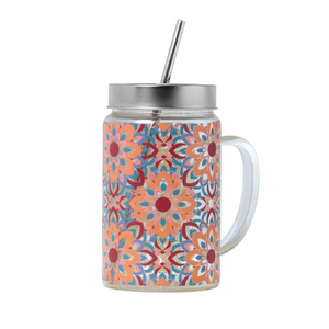 Caneca de Vidro com canudo Glass Jar Berry - Tea Shop