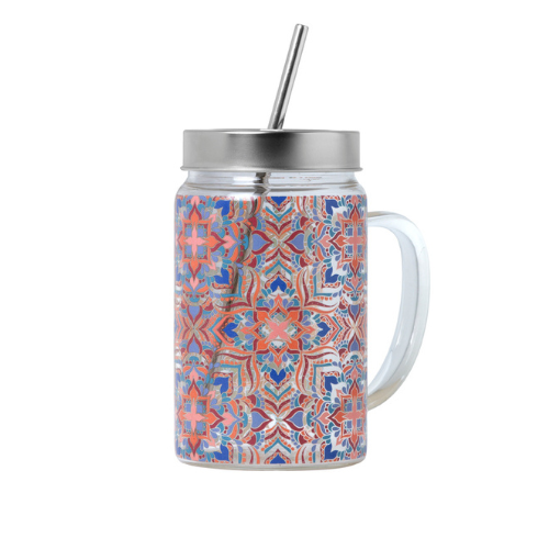 Caneca de Vidro com canudo Glass Jar Mallow - Tea Shop