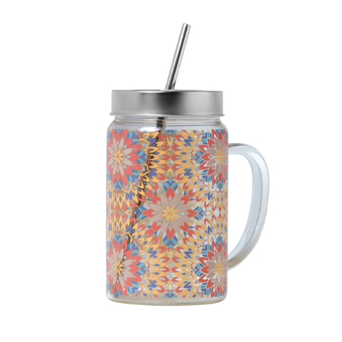 Caneca de Vidro com canudo Glass Jar Sky - Tea Shop