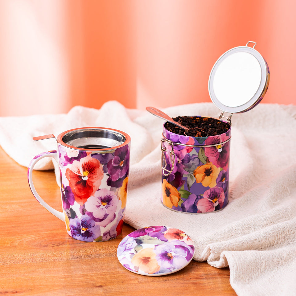 Lata Circular Viola Flower - Tea Shop Brasil